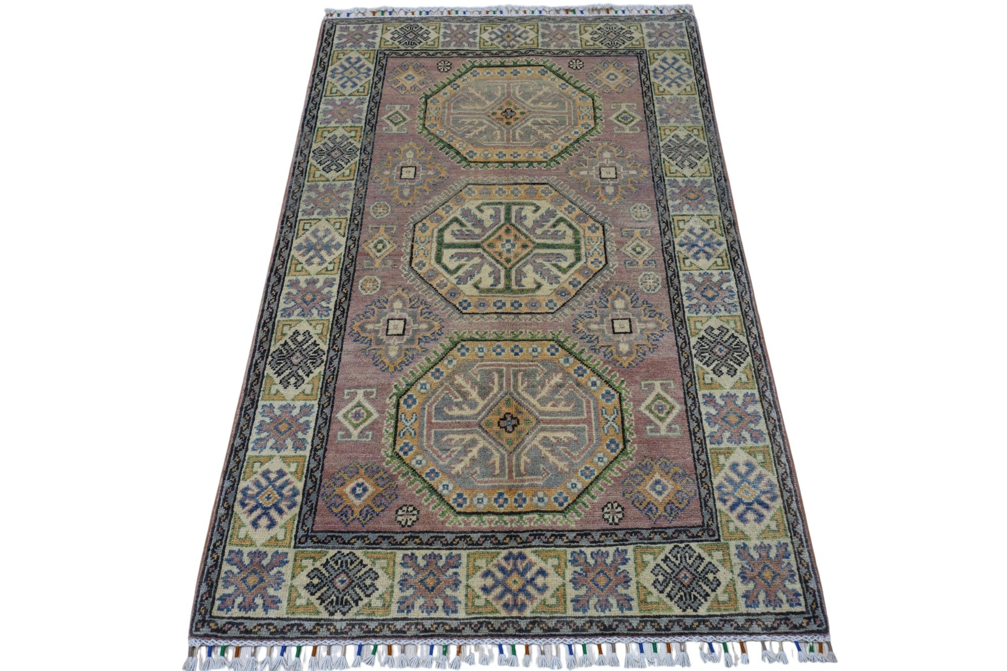 Hand-Knotted Afghani Kazak Wool Rug – 4’ x  6’