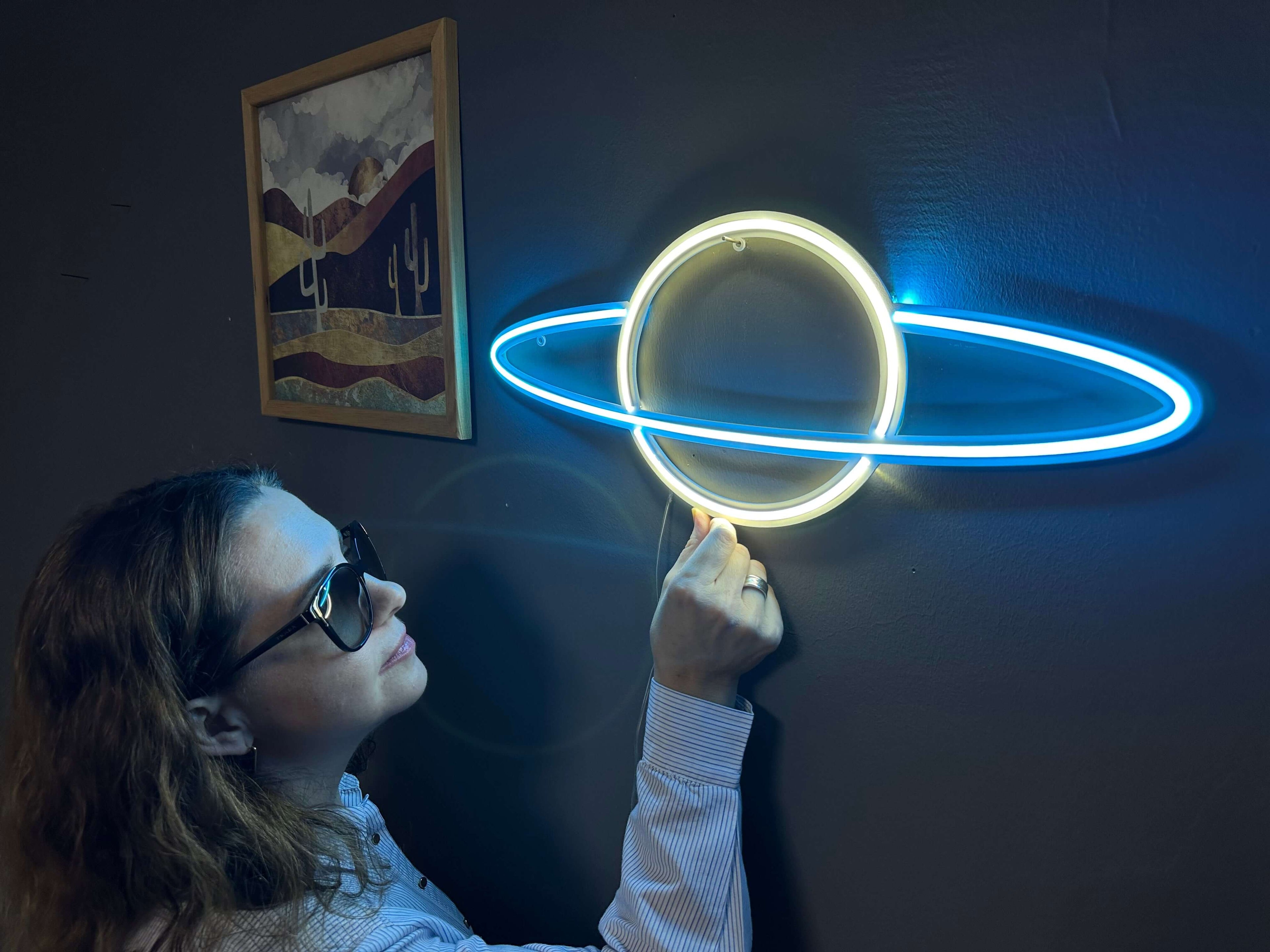 Saturn Neon Sign, Neon Metal Wall Art