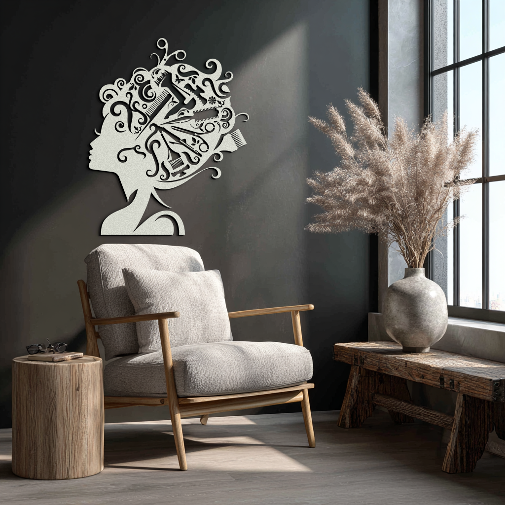 Hair Stylist Metal Wall Art - Steel Wall Decor for Salons and Studios - KAF004