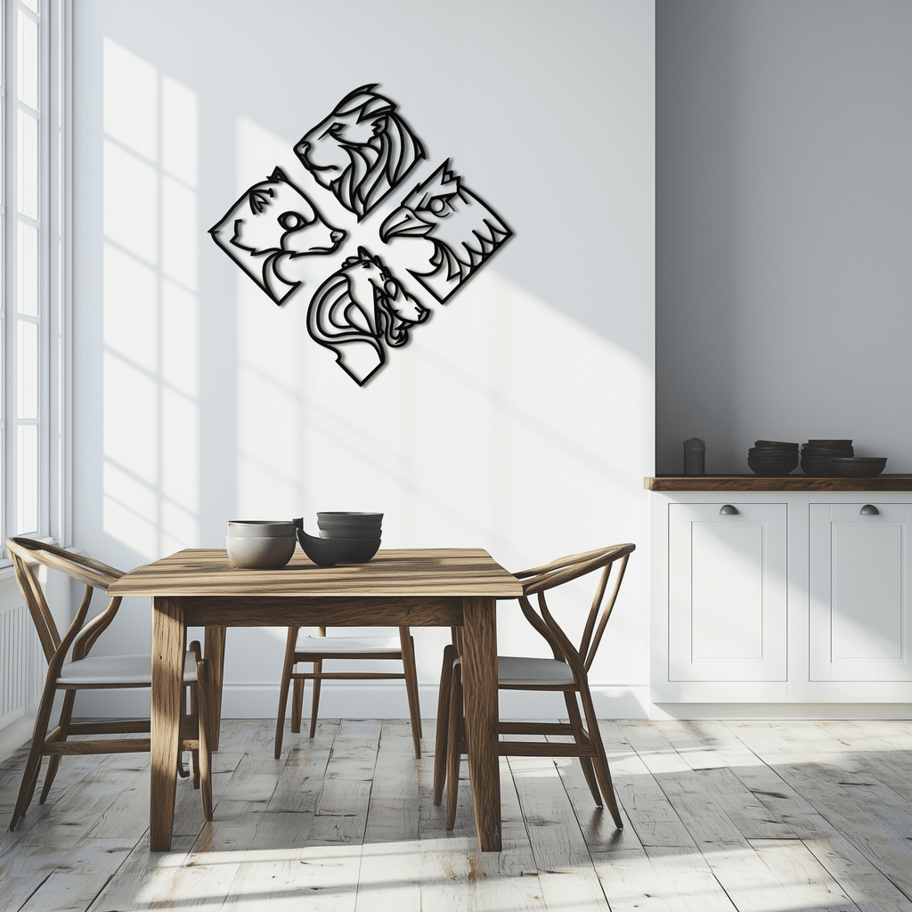 Four Animal Totem Metal Wall Art - Steel Wall Decor for Home and Office - KAF013