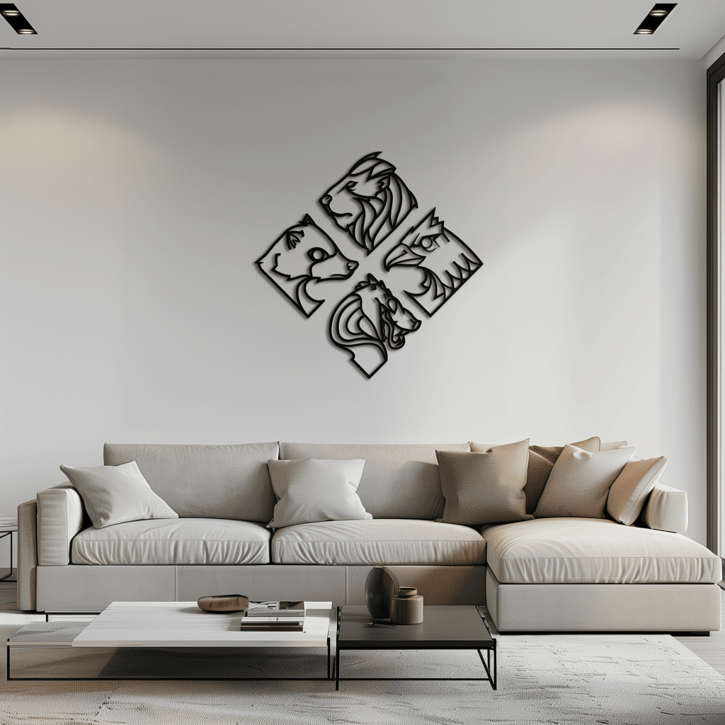 Four Animal Totem Metal Wall Art - Steel Wall Decor for Home and Office - KAF013