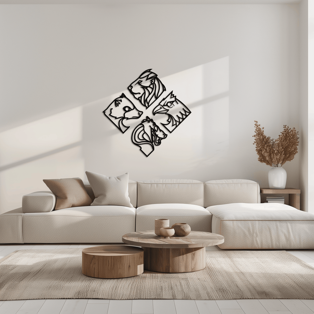 Four Animal Totem Metal Wall Art - Steel Wall Decor for Home and Office - KAF013