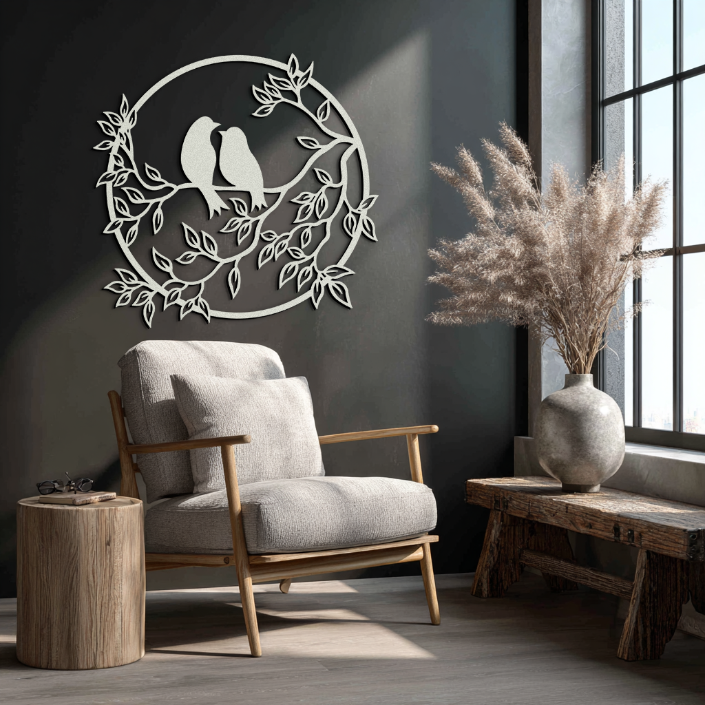 Love Birds Metal Wall Art - Romantic Steel Wall Decor for Home and Bedroom - KAF023