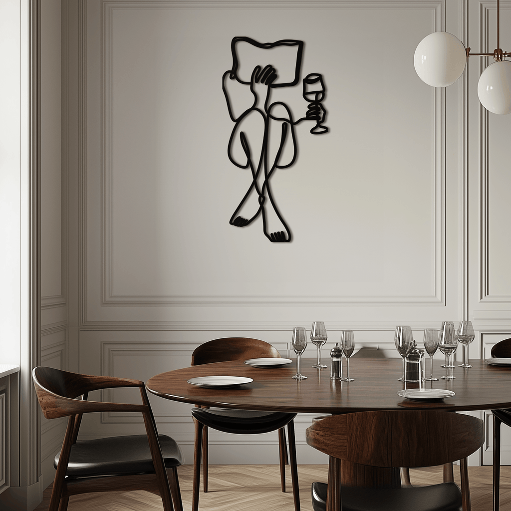 Reading & Wine Line Art Metal Wall Art - Minimalist Steel Wall Decor - KAF030