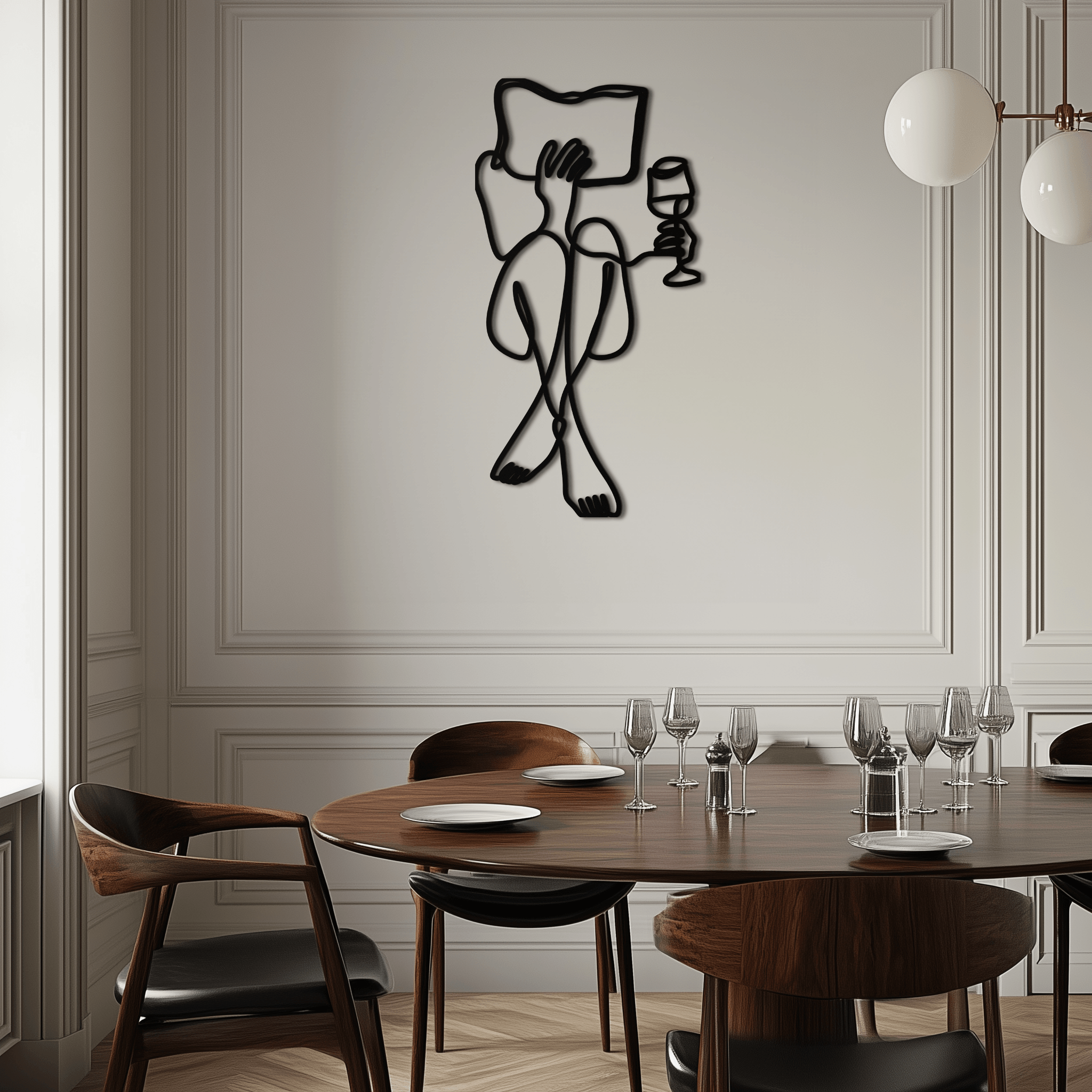 Reading & Wine Line Art Metal Wall Art - Minimalist Steel Wall Decor - KAF030