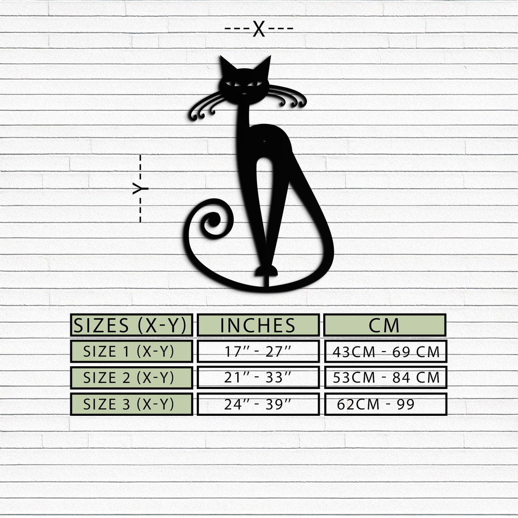 Elegant Cat Metal Wall Art - Geometric Black Metal Wall Sculpture - KAF052