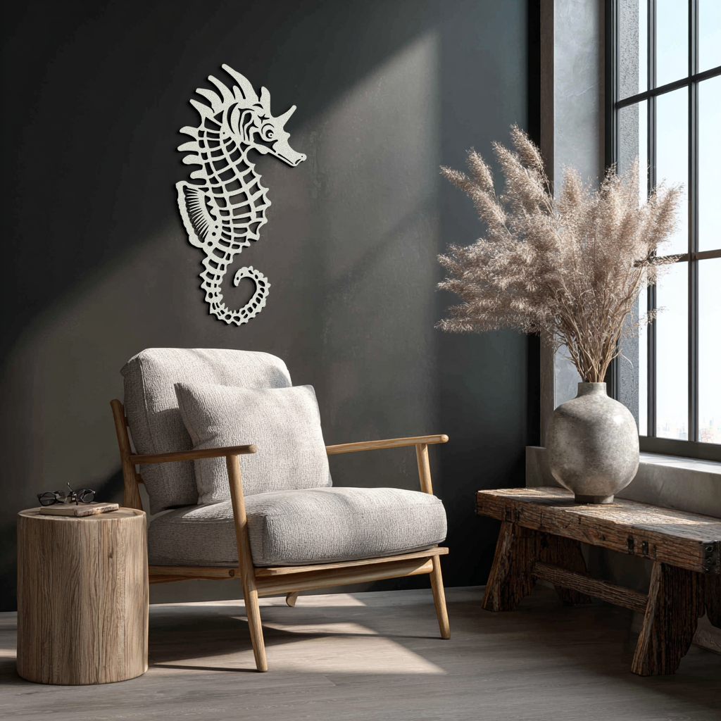 Elegant Seahorse Metal Wall Art - Ocean-Inspired Minimalist Decor - KAF057