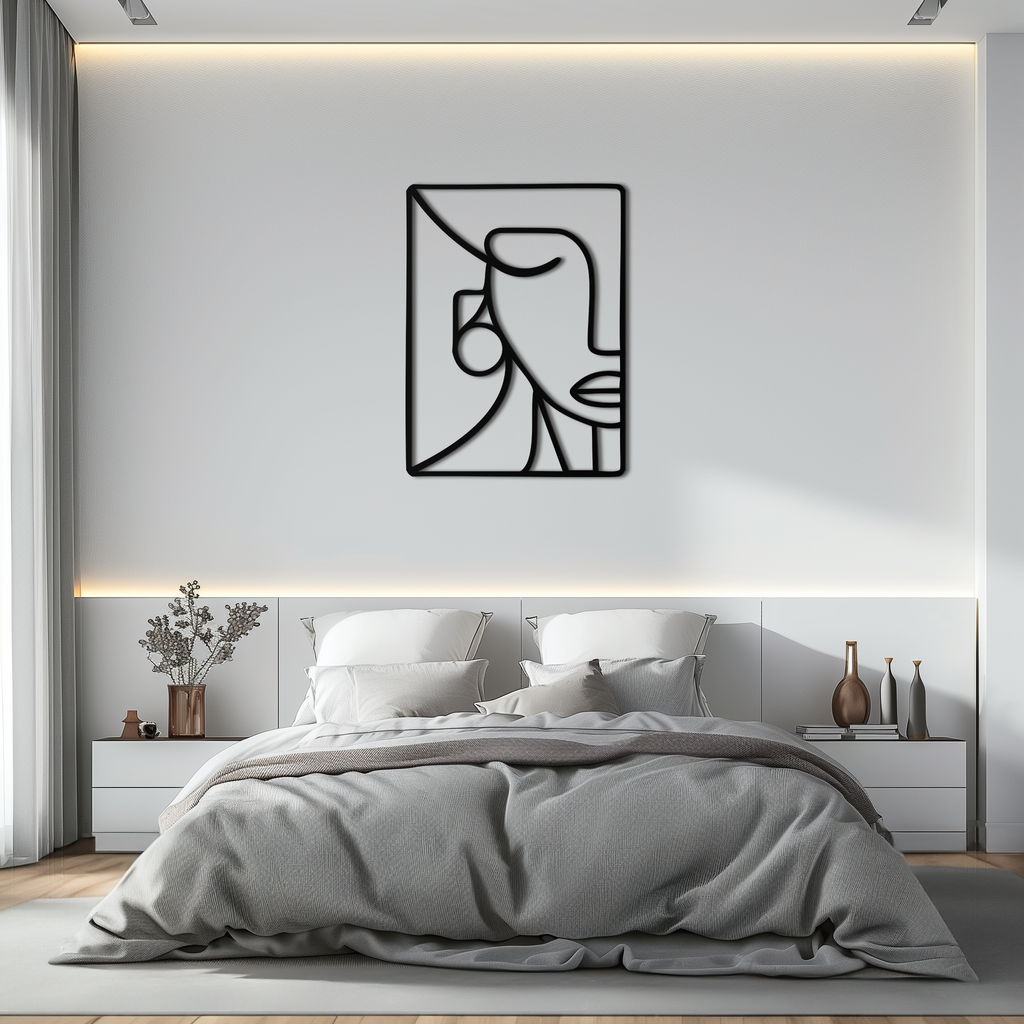 Abstract Face Metal Wall Art - Modern Minimalist Steel Decor - KAF063