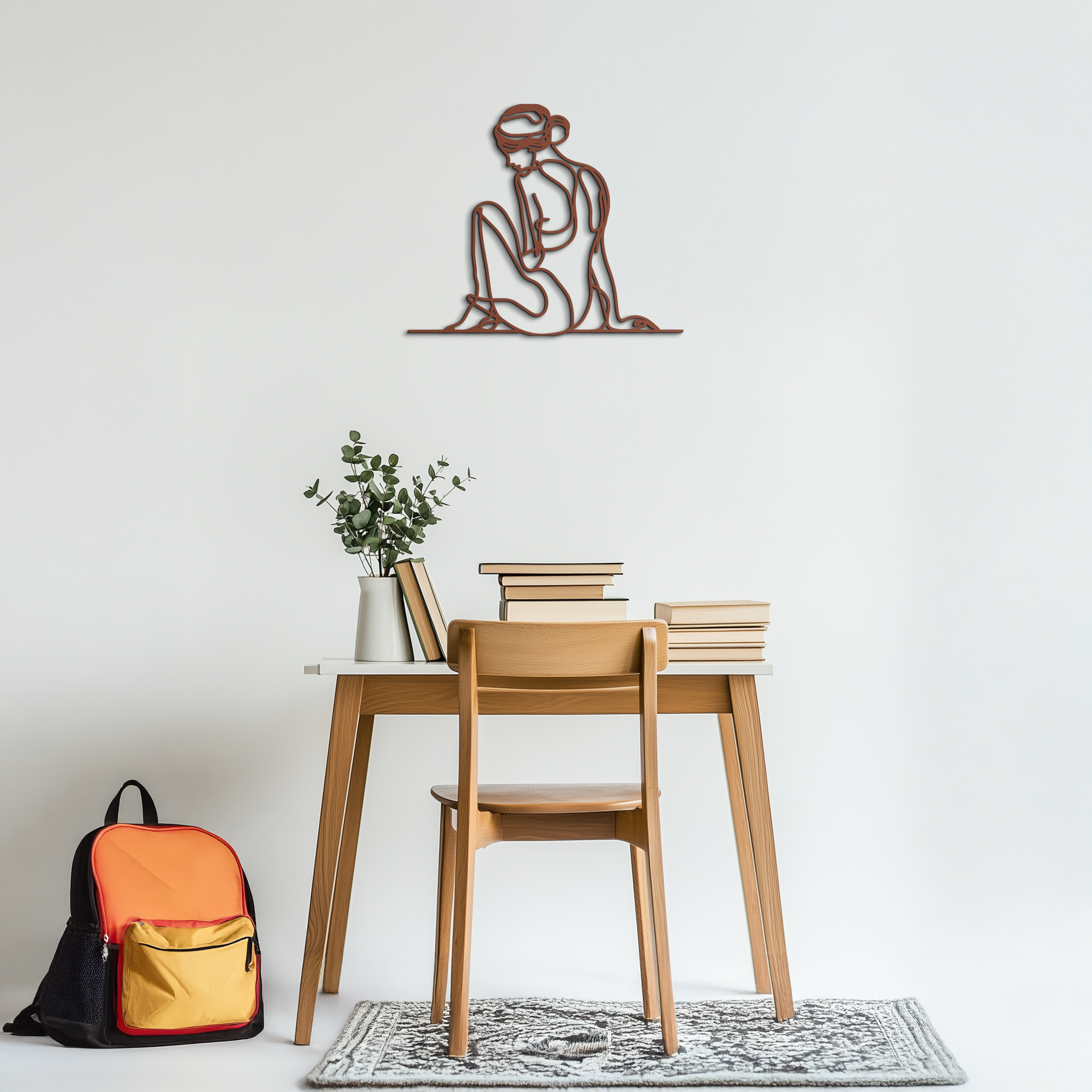 Minimalist Sitting Woman Metal Wall Art - Elegant Modern Line Art Decor - KAF065