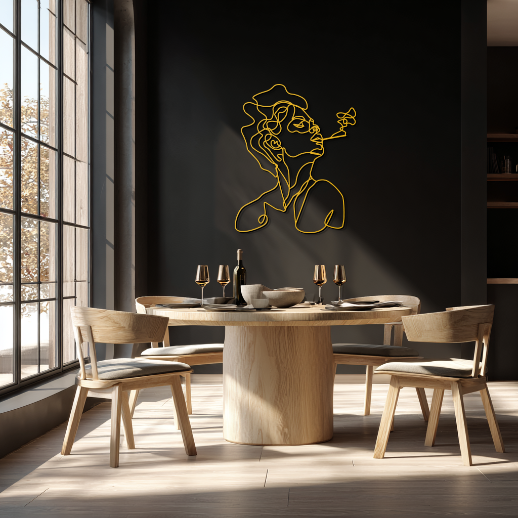 Abstract Female Line Art Metal Wall Decor – Modern Minimalist Face Sculpture - KAF071