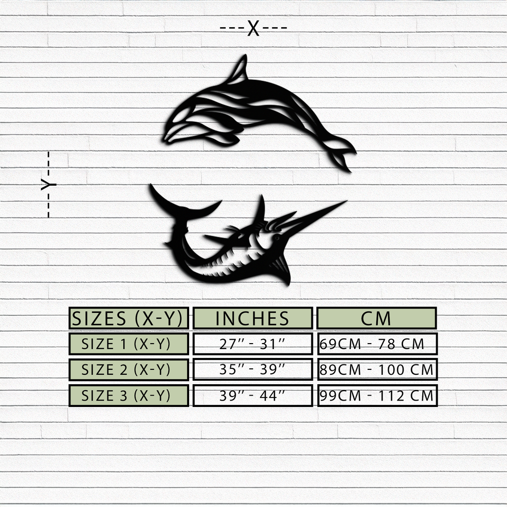 Dolphin & Marlin Metal Wall Art - Ocean-Inspired Modern Steel Decor - KAF084