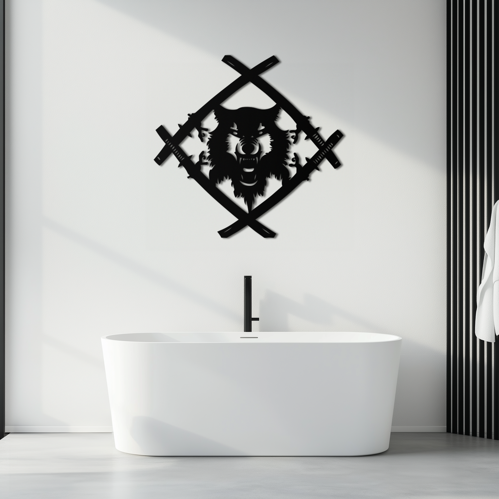Samurai Wolf Metal Wall Art - Unique Warrior-Inspired Steel Decor - KAF087