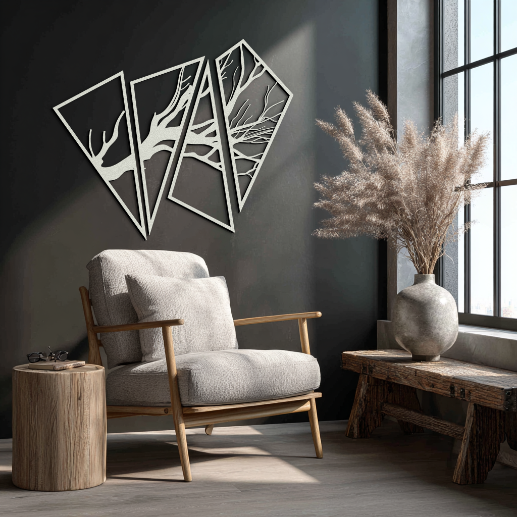 Abstract Tree Branch Metal Wall Art - Modern Geometric Steel Decor - KAF088
