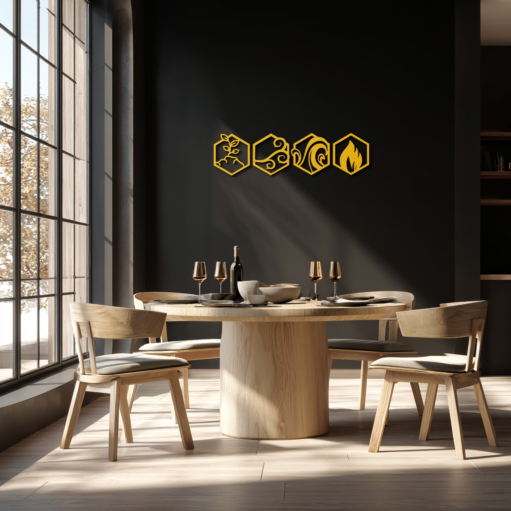 Four Elements Metal Wall Art - Modern Elemental Symbol Decor - KAF090