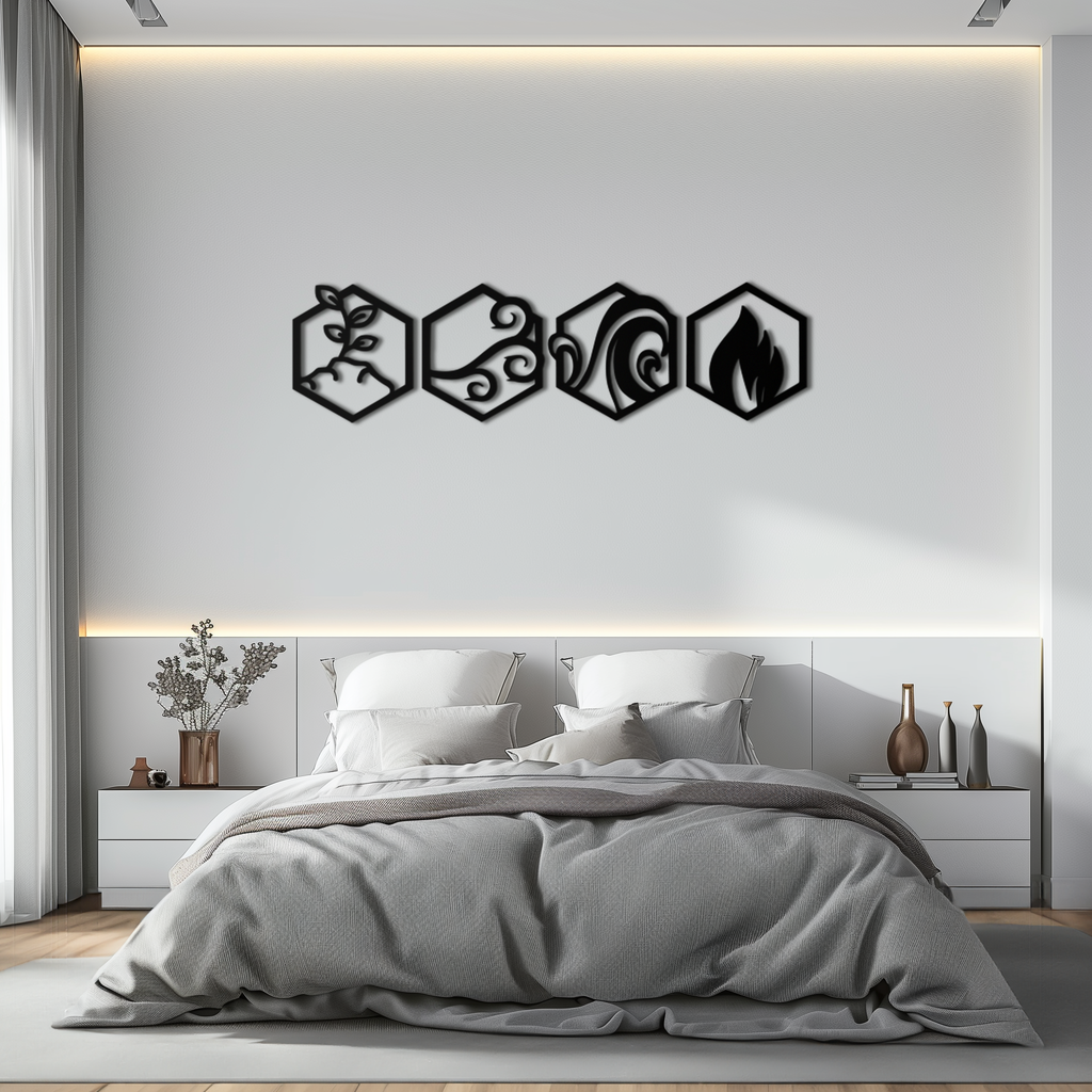 Four Elements Metal Wall Art - Modern Elemental Symbol Decor - KAF090