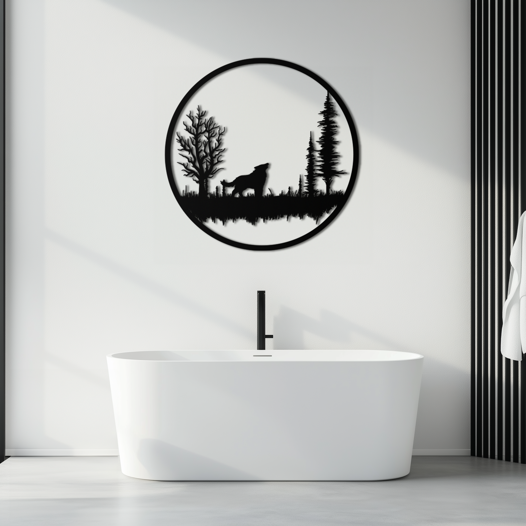 Howling Wolf Metal Wall Art - Rustic Nature-Inspired Steel Decor - KAF092