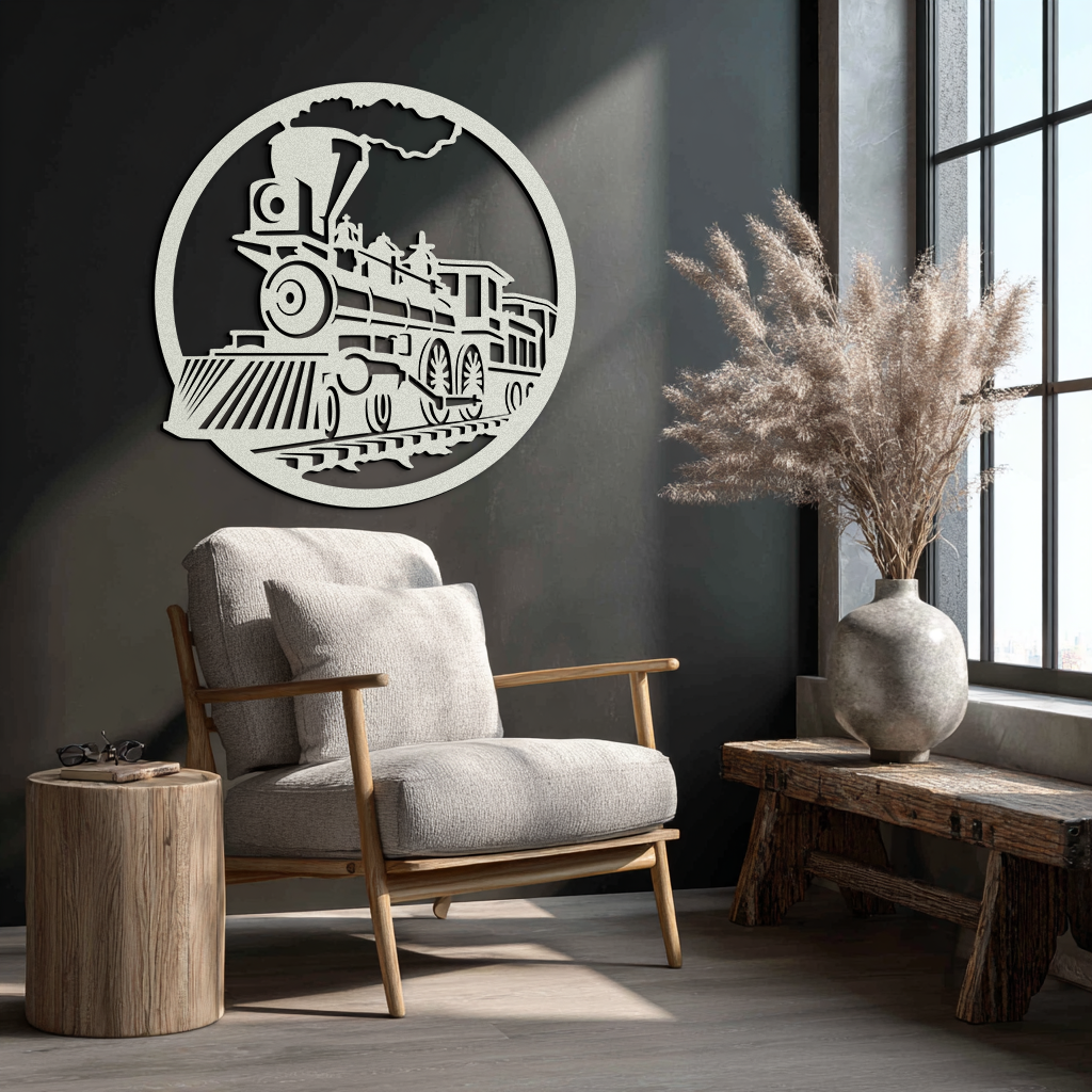 Vintage Steam Train Metal Wall Art - Rustic Locomotive Decor - KAF100