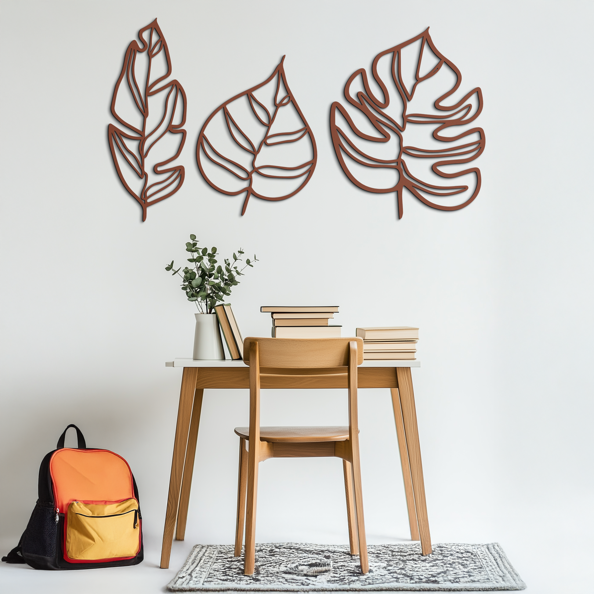 Geometric Leaf Trio Metal Wall Art - Modern Botanical Steel Decor - KAF114