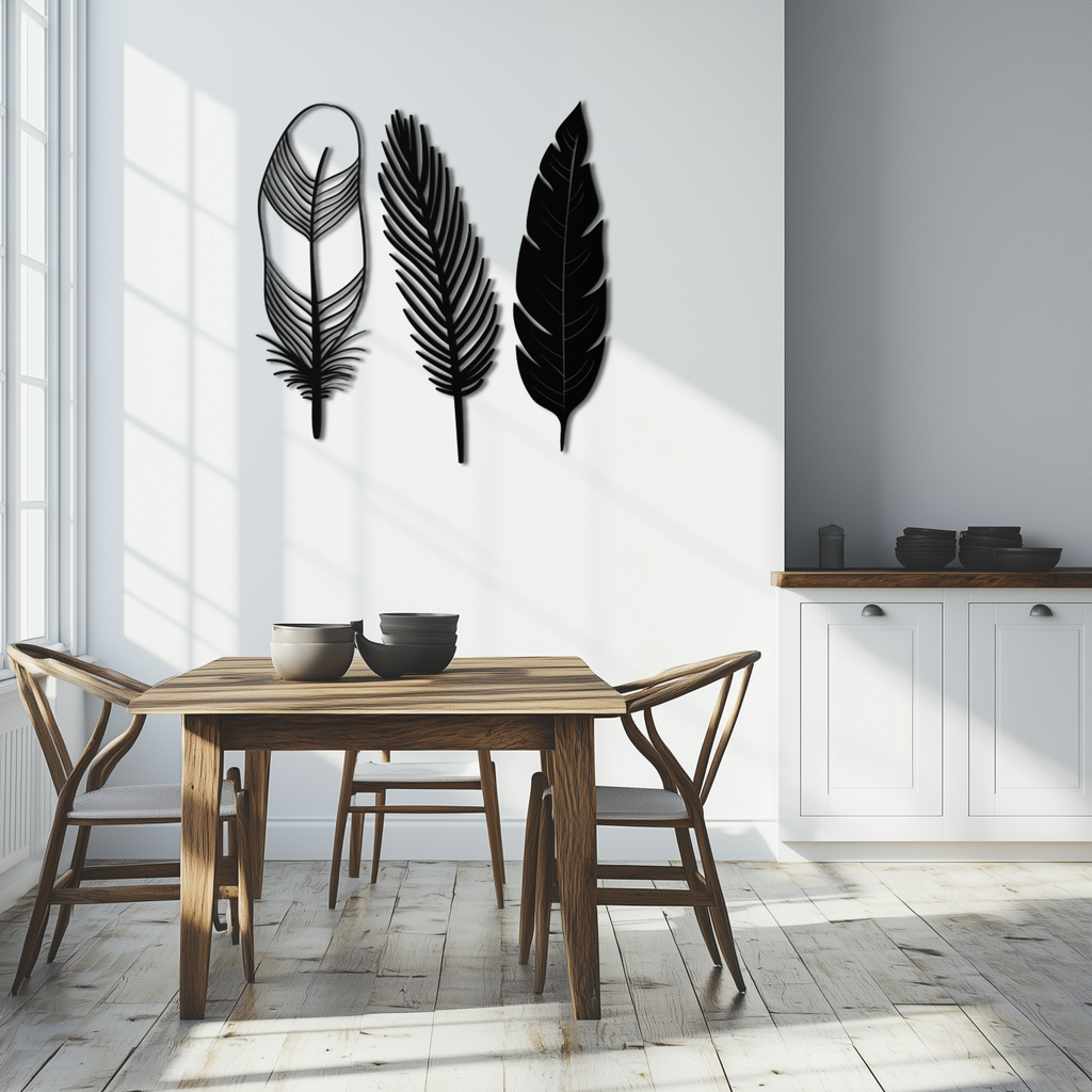 Geometric Feather Metal Wall Art - Modern Boho Steel Decor - KAF117