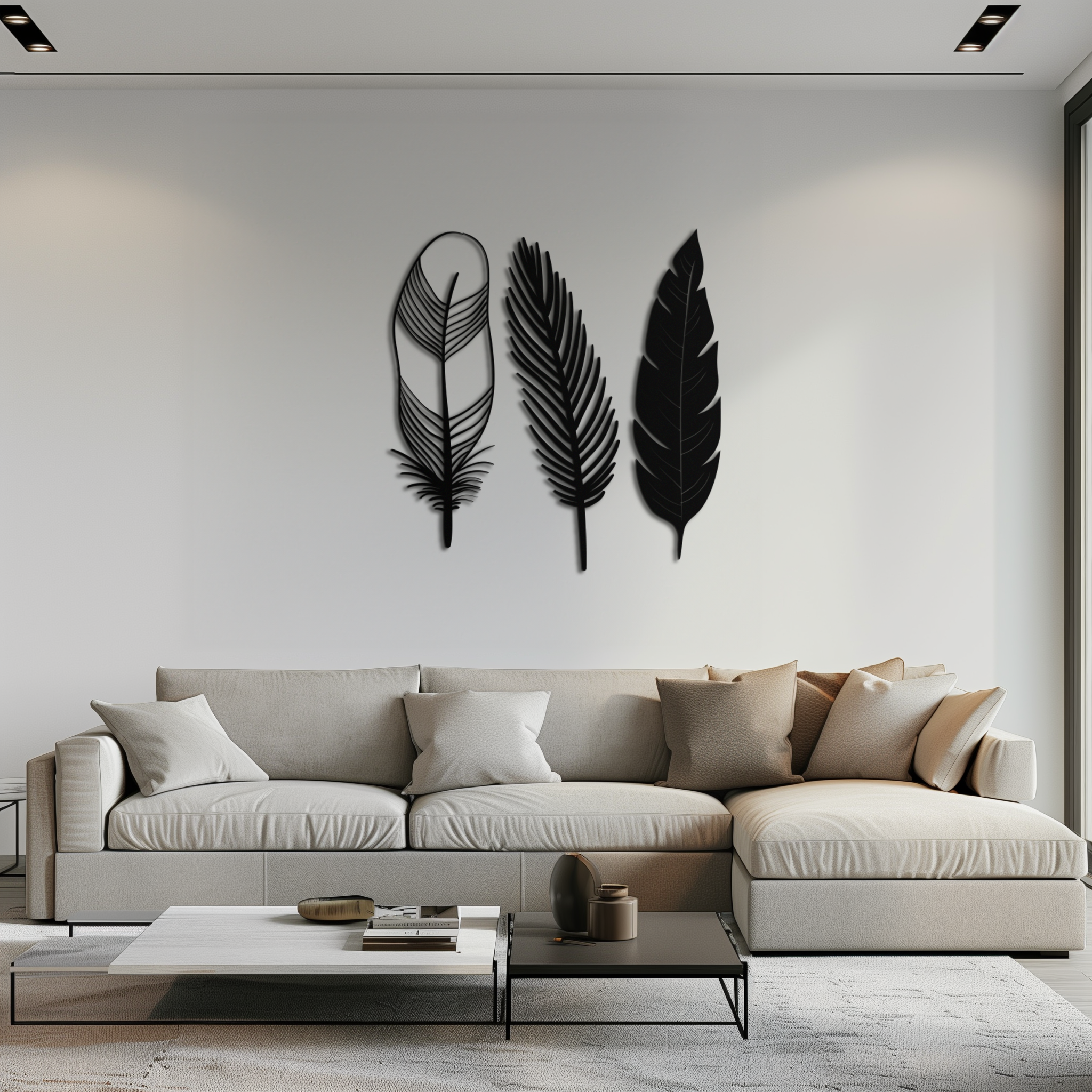 Geometric Feather Metal Wall Art - Modern Boho Steel Decor - KAF117