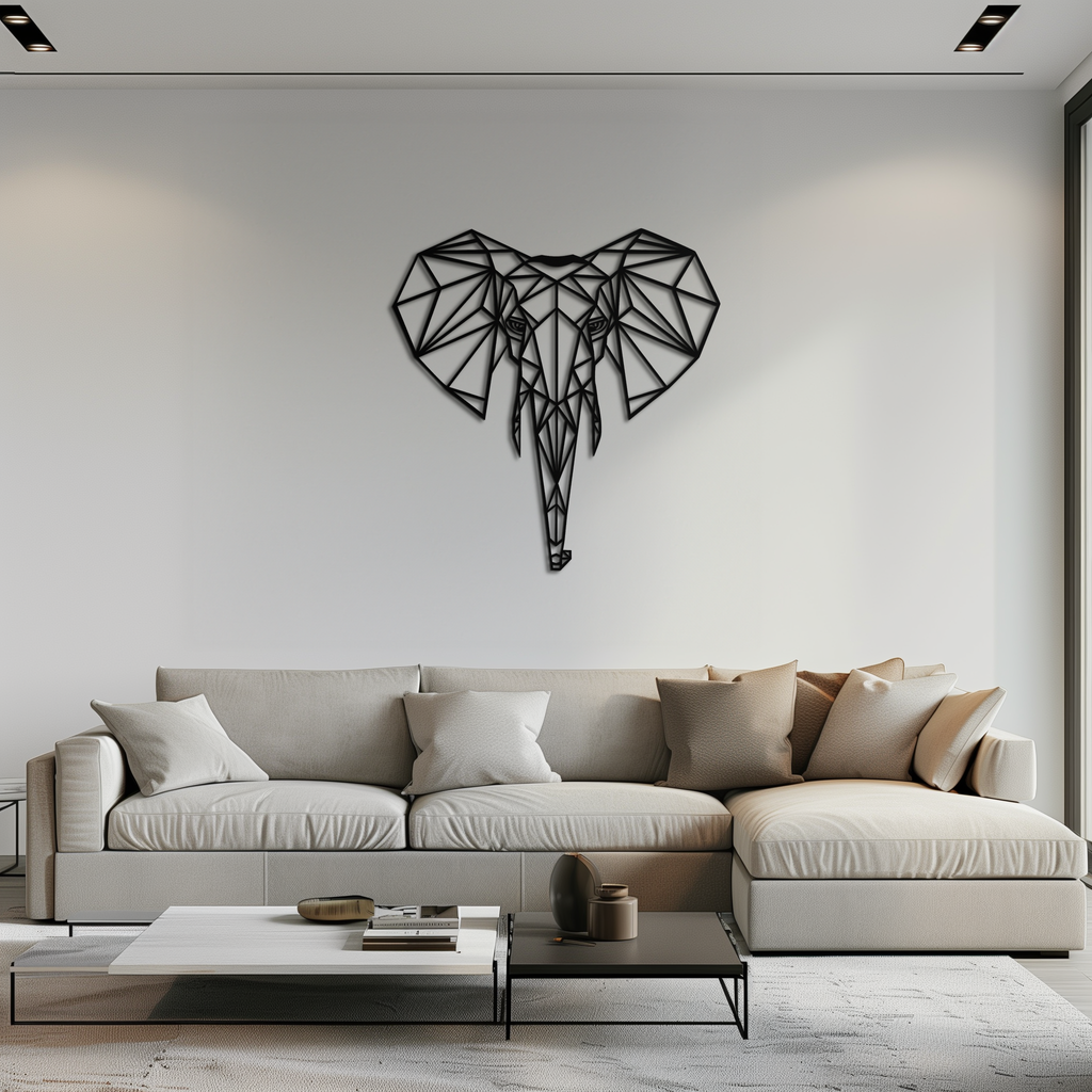 Geometric Elephant Metal Wall Art - Modern Abstract Steel Decor - KAF119