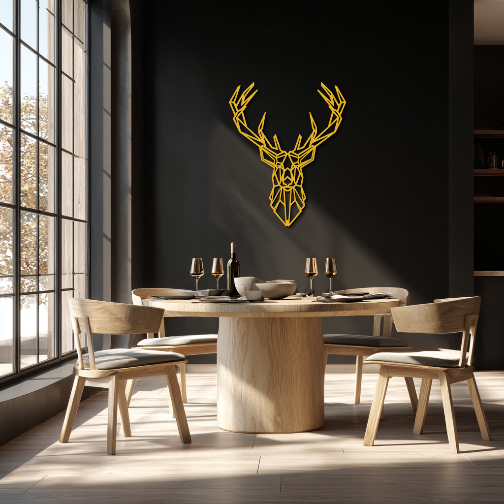 Geometric Deer Head Metal Wall Art - Modern Minimalist Steel Decor - KAF123