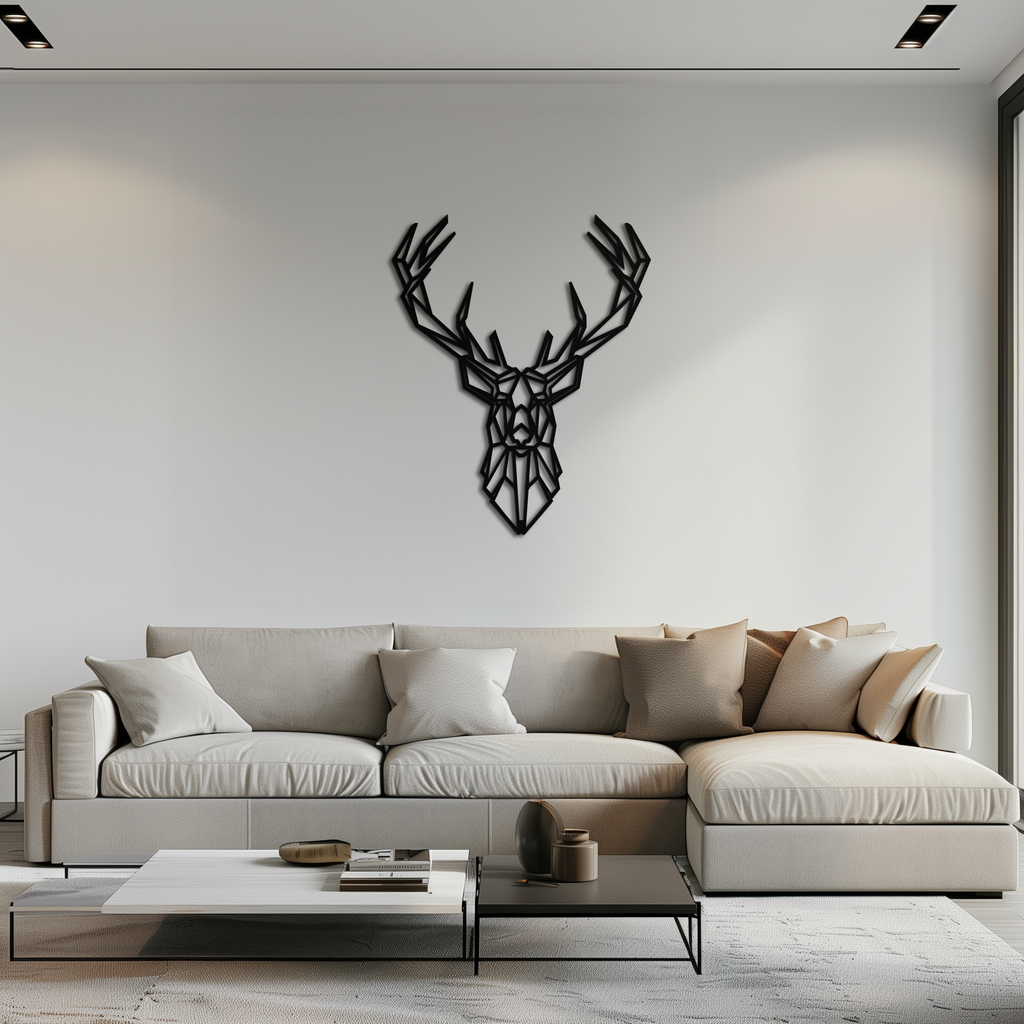 Geometric Deer Head Metal Wall Art - Modern Minimalist Steel Decor - KAF123