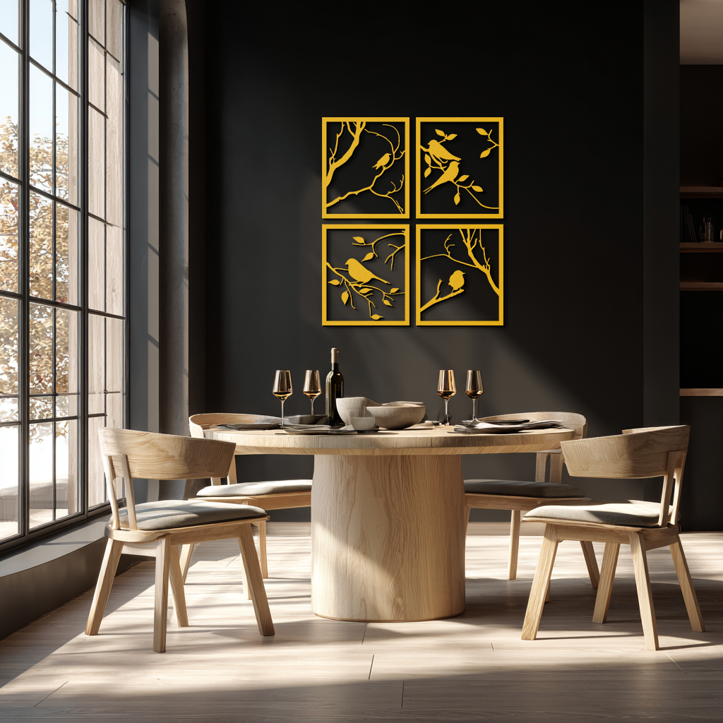 Bird Silhouette Metal Wall Art - 4-Piece Modern Steel Wall Decor - KAF128