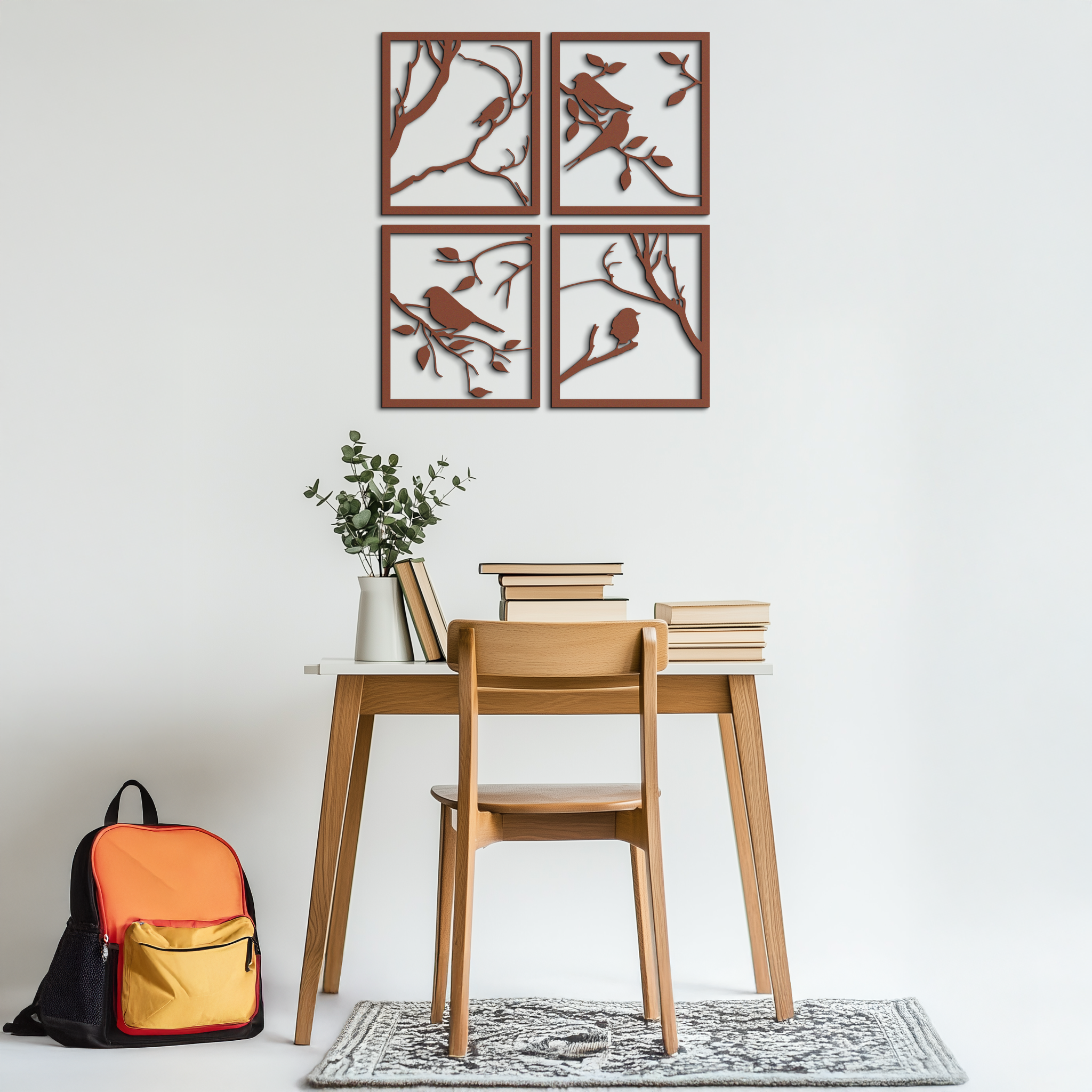Bird Silhouette Metal Wall Art - 4-Piece Modern Steel Wall Decor - KAF128
