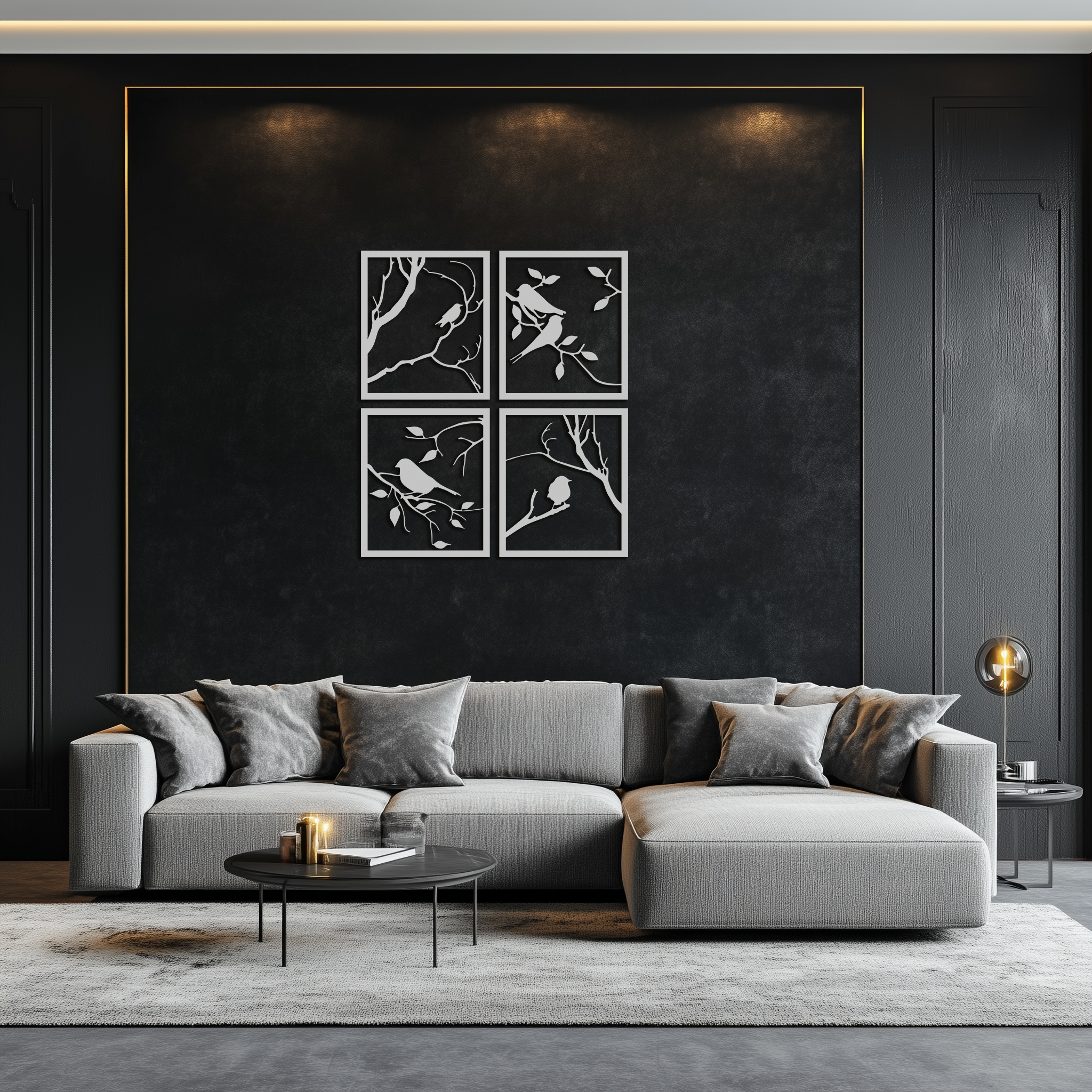 Bird Silhouette Metal Wall Art - 4-Piece Modern Steel Wall Decor - KAF128