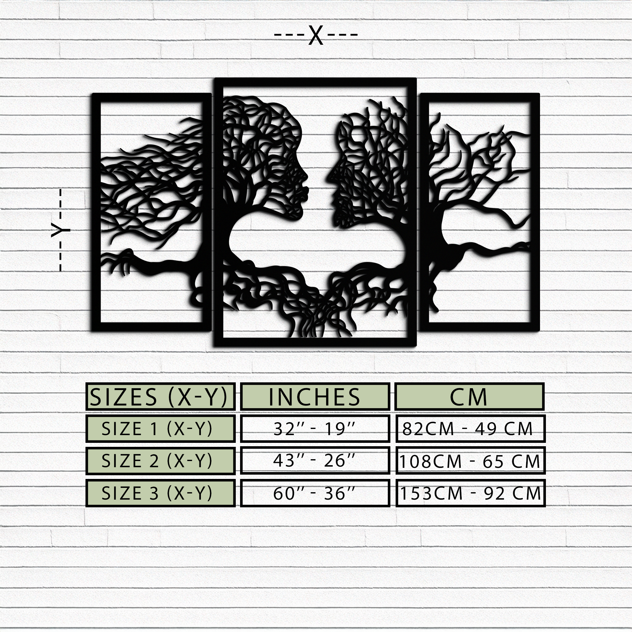 Tree of Life Lovers Metal Wall Art - 3-Piece Modern Steel Wall Decor - KAF129