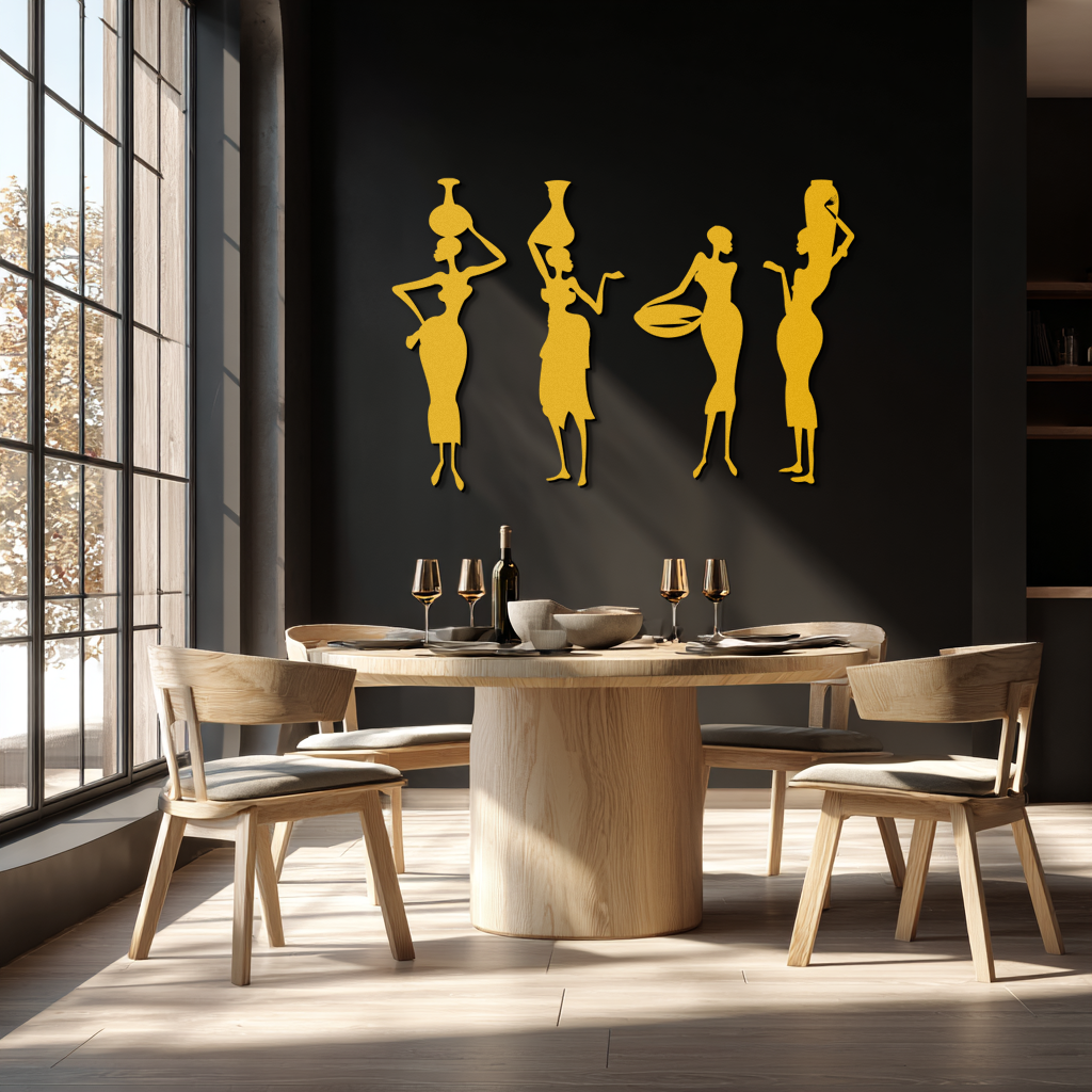 African Women Silhouette Metal Wall Art - Elegant Tribal Wall Decor - KAF136