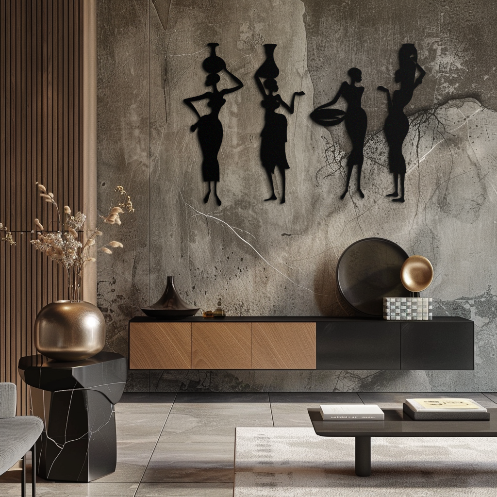 African Women Silhouette Metal Wall Art - Elegant Tribal Wall Decor - KAF136