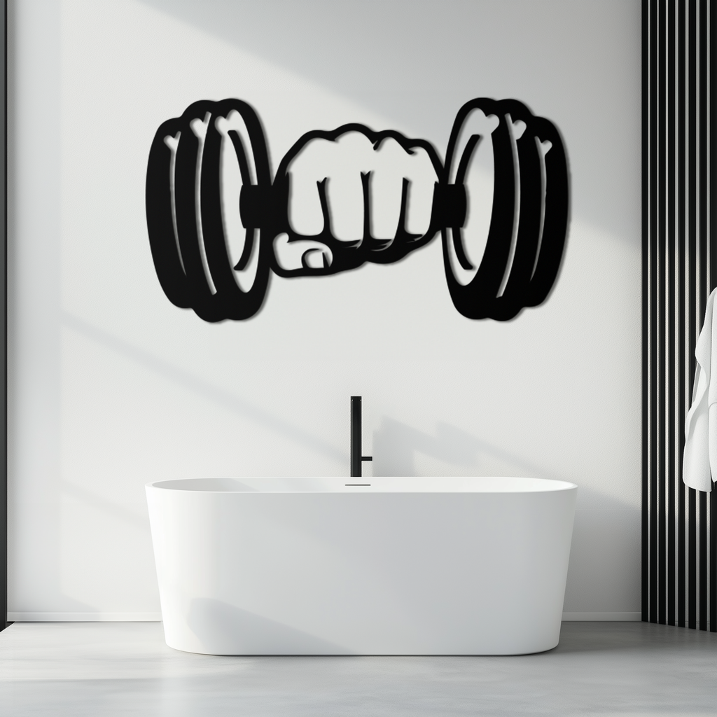 Gym Dumbbell Power Metal Wall Art - Bold and Motivational Gym Decor - KAF143
