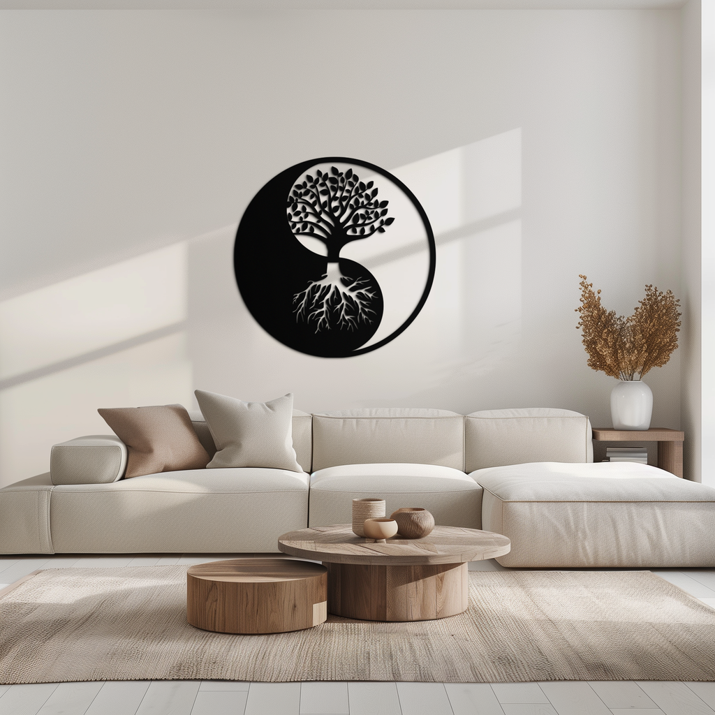 Yin-Yang Tree of Life Metal Wall Art - Harmonious Nature-Inspired Decor - KAF147