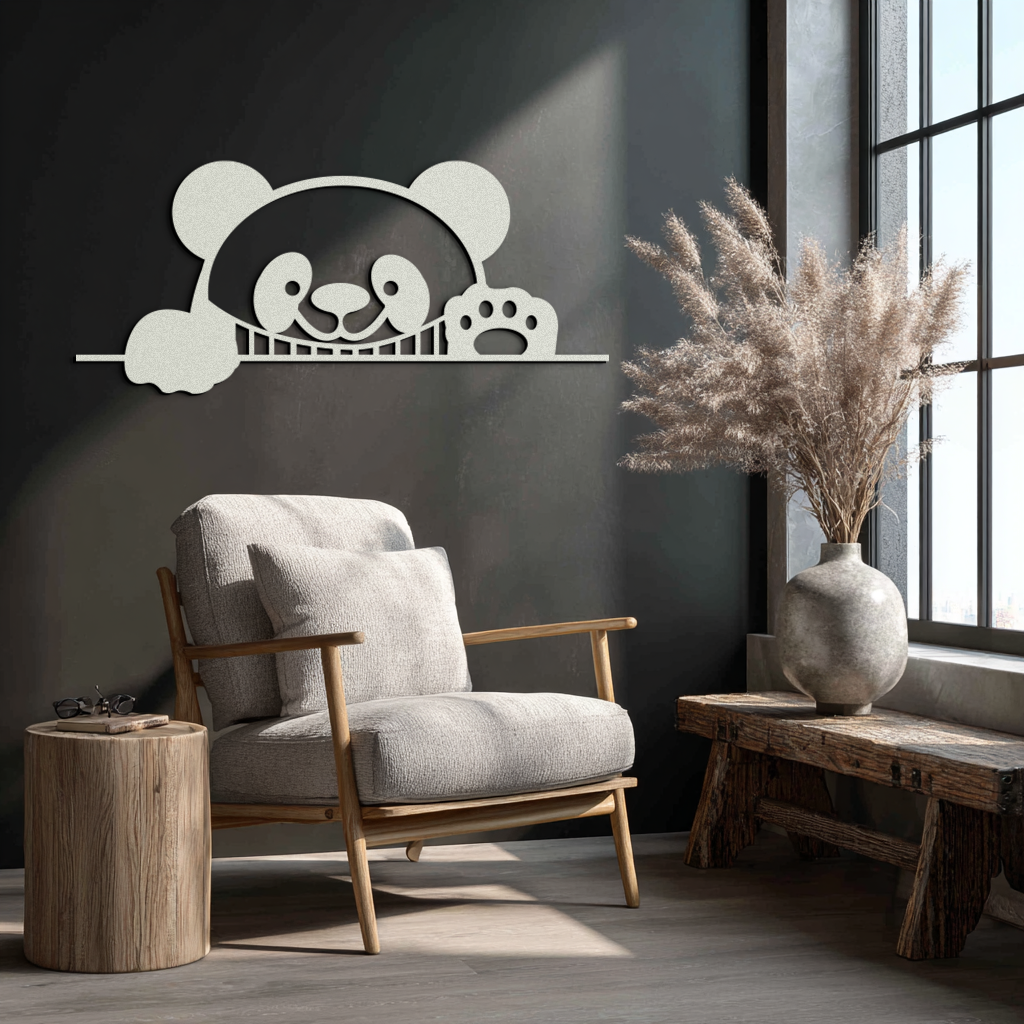 Geometric Panda Metal Wall Art - Playful Minimalist Steel Decor - KAF150