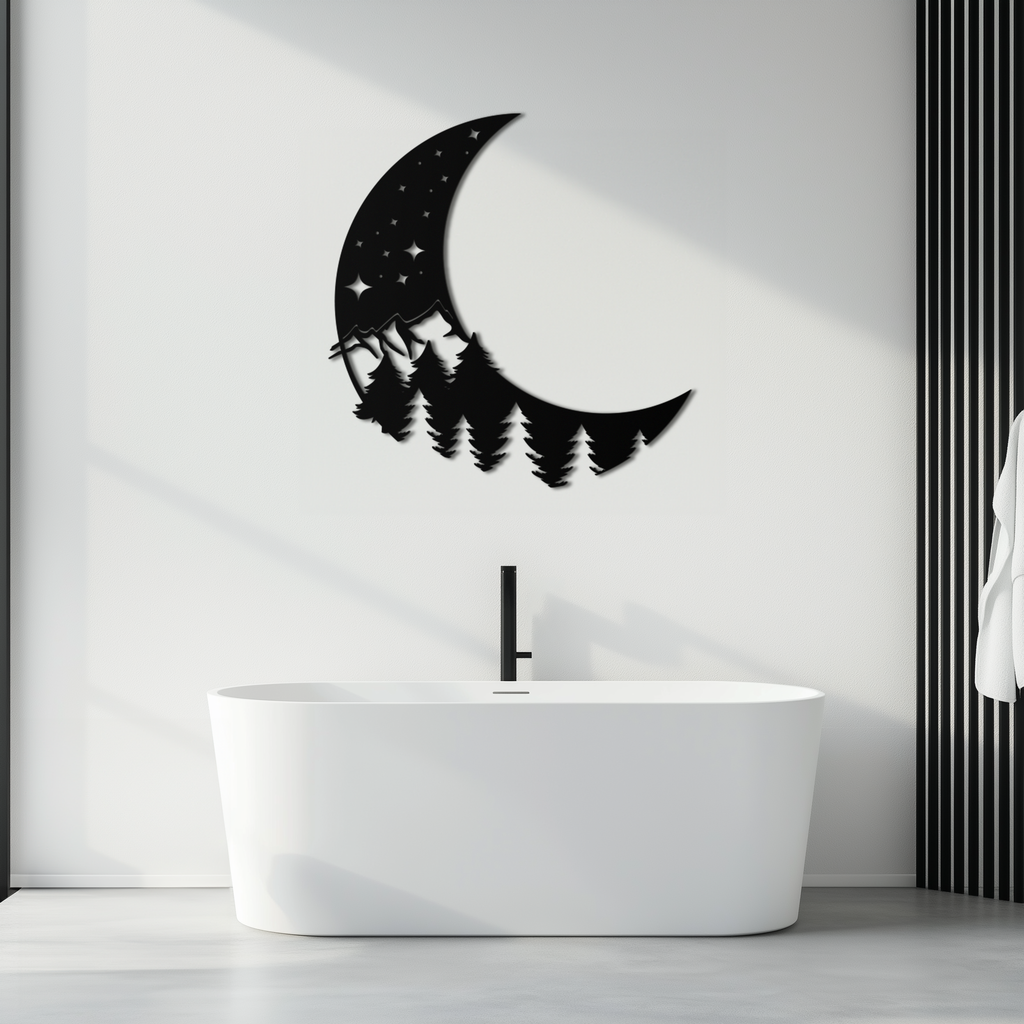 Enchanted Night Moon & Forest Metal Wall Art – Celestial Nature-Inspired Steel Decor - KAF151