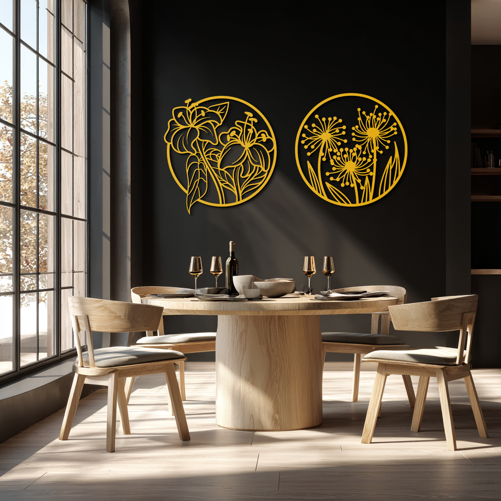 Floral Harmony Metal Wall Art – Elegant Botanical Steel Decor - KAF152