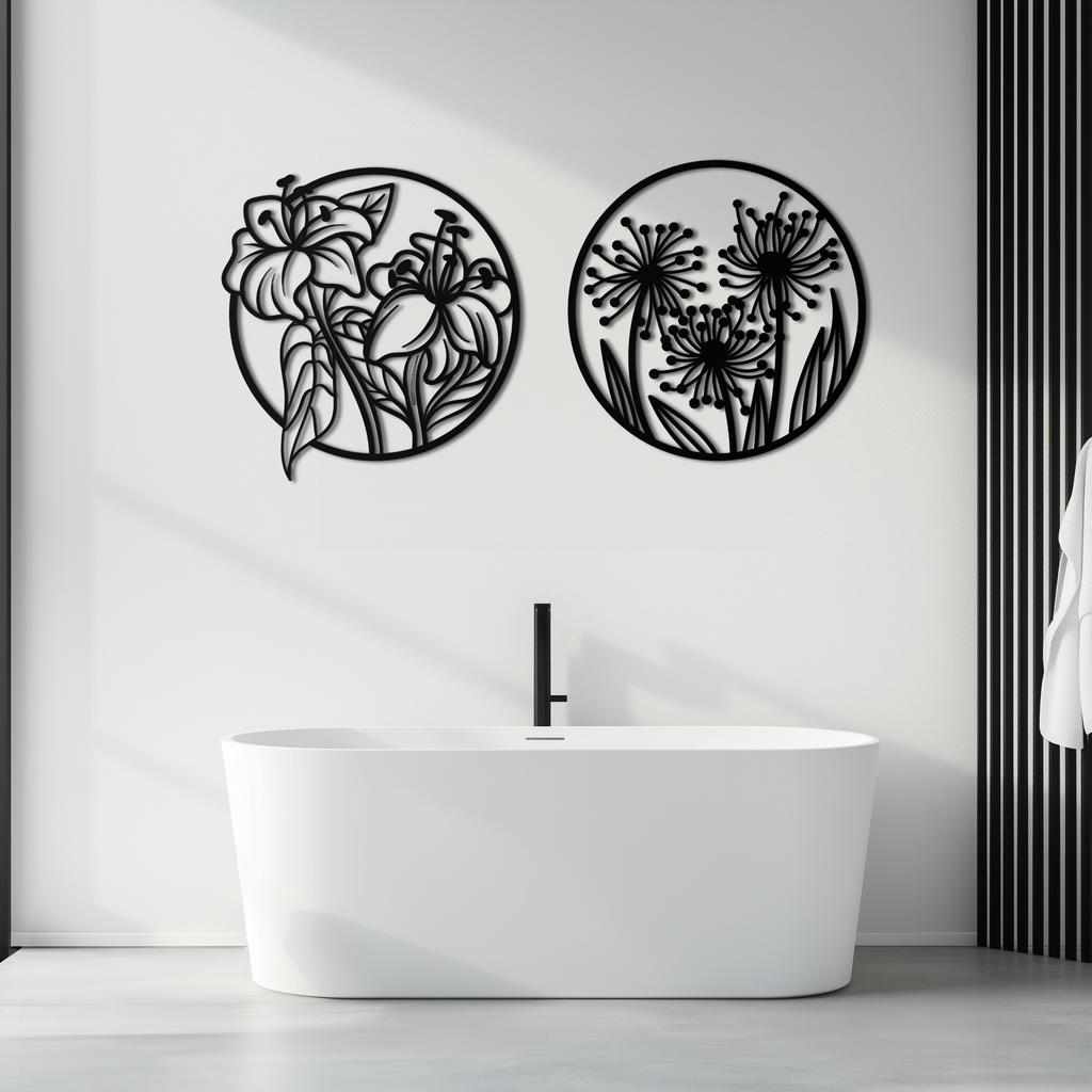 Floral Harmony Metal Wall Art – Elegant Botanical Steel Decor - KAF152