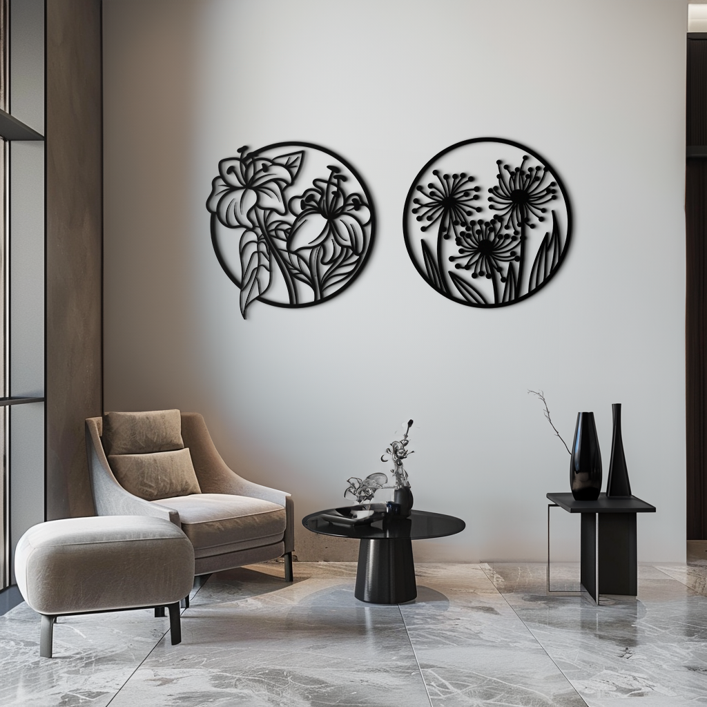 Floral Harmony Metal Wall Art – Elegant Botanical Steel Decor - KAF152