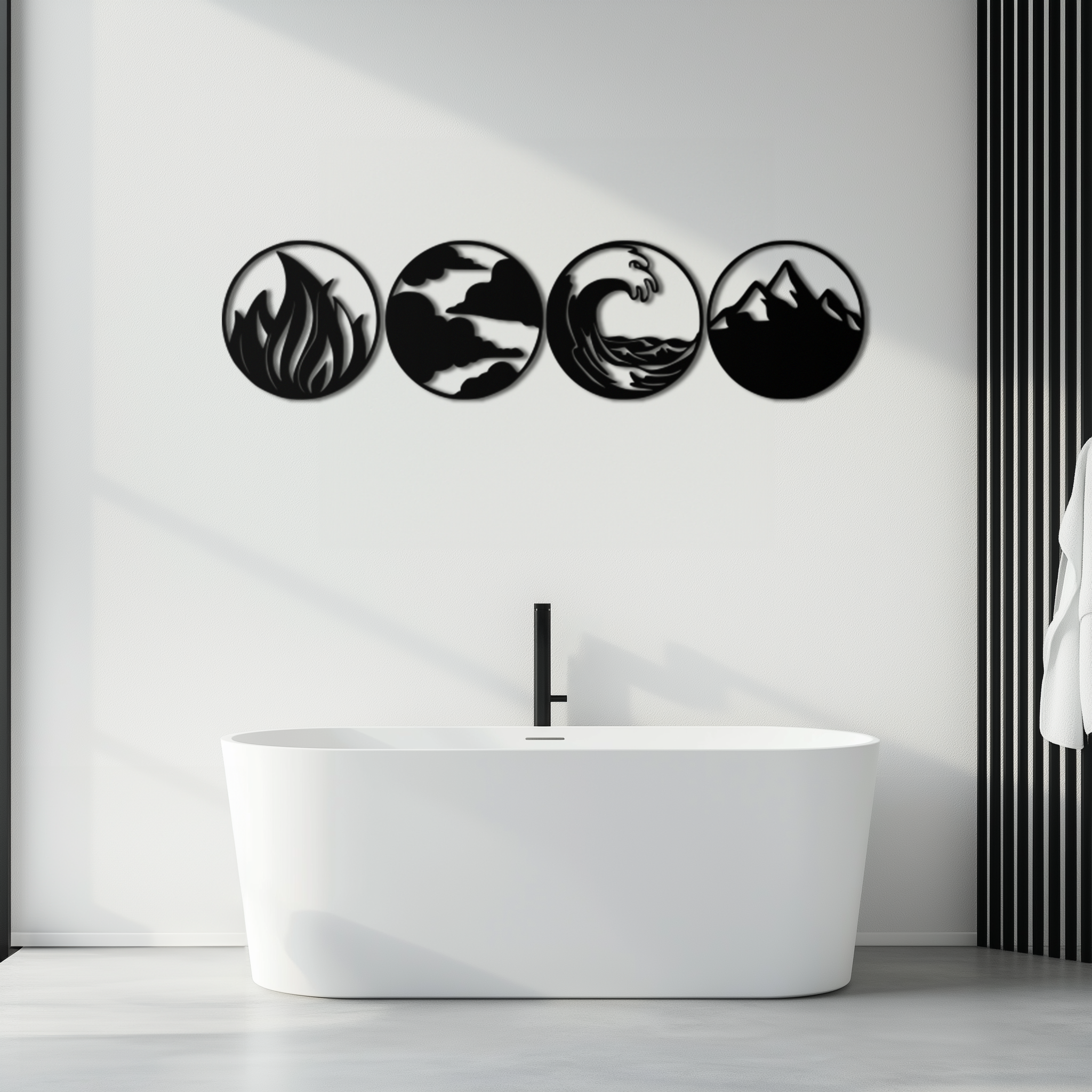 Four Elements Metal Wall Art - Fire, Air, Water, Earth Symbol Set - KAF156