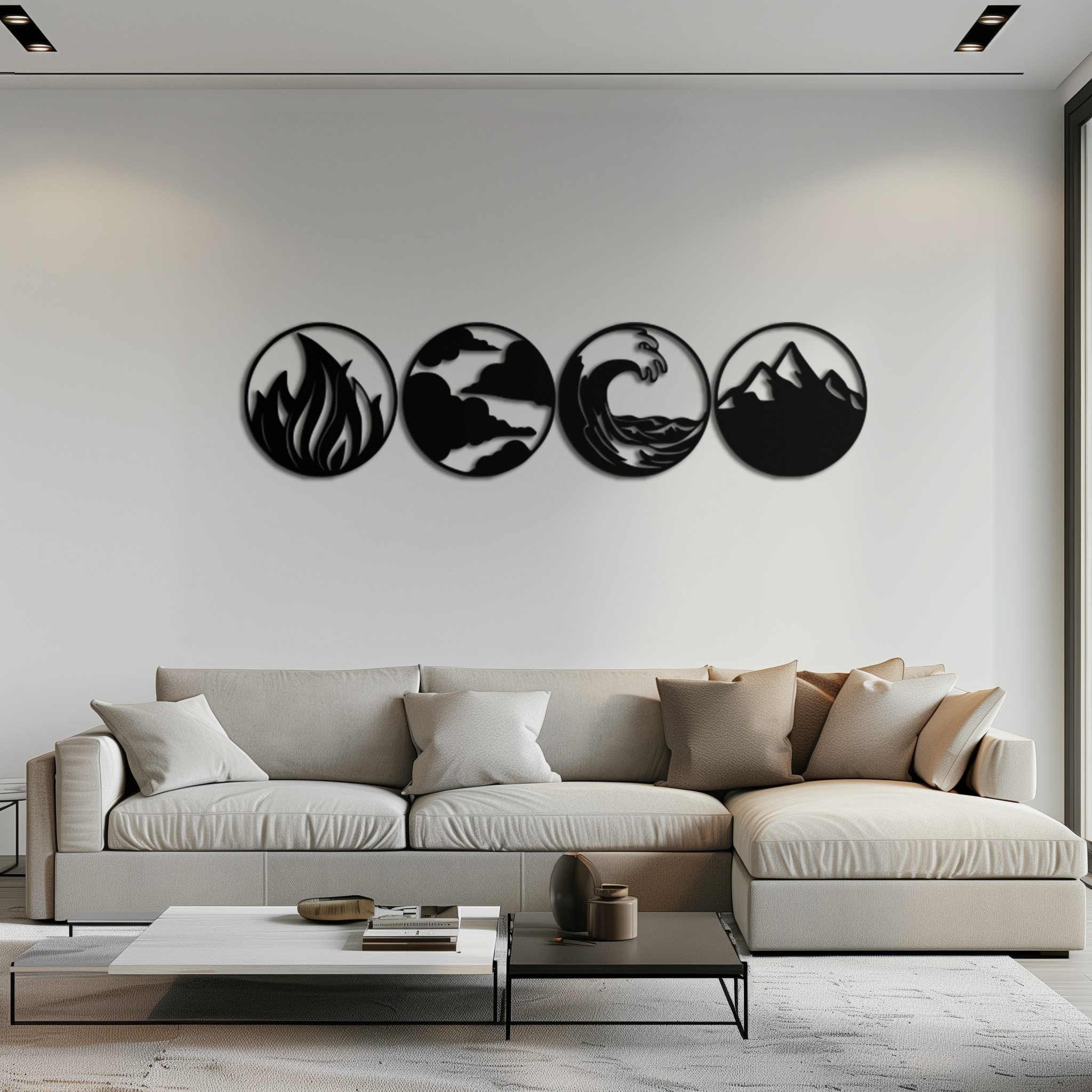 Four Elements Metal Wall Art - Fire, Air, Water, Earth Symbol Set - KAF156