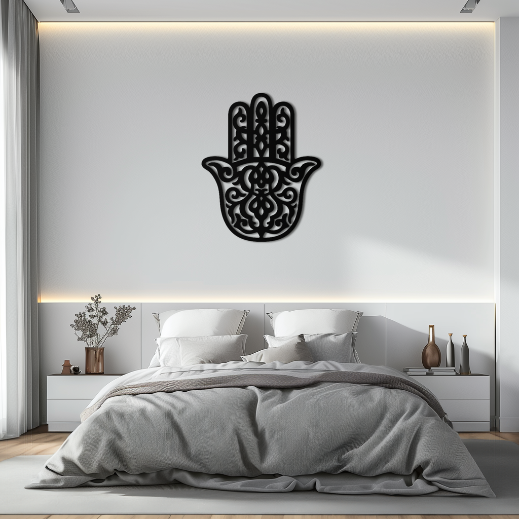 Hamsa Hand Metal Wall Art - Symbolic Protection & Spiritual Home Decor - KAF159