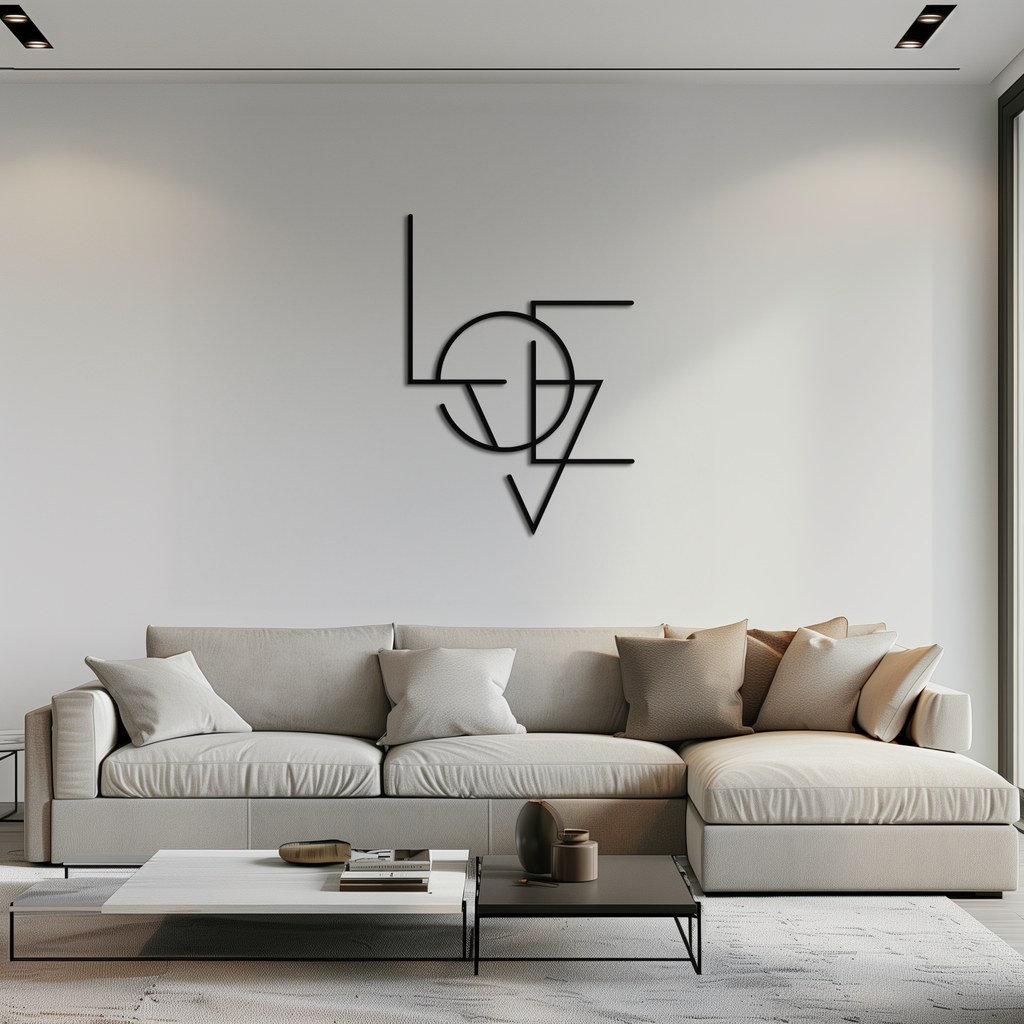 Geometric LOVE Metal Wall Art - Modern Minimalist Wall Decor- KAF162