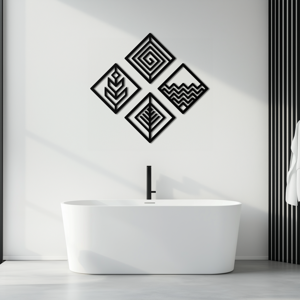Four Elements Metal Wall Art - Modern Geometric Nature Decor- KAF173