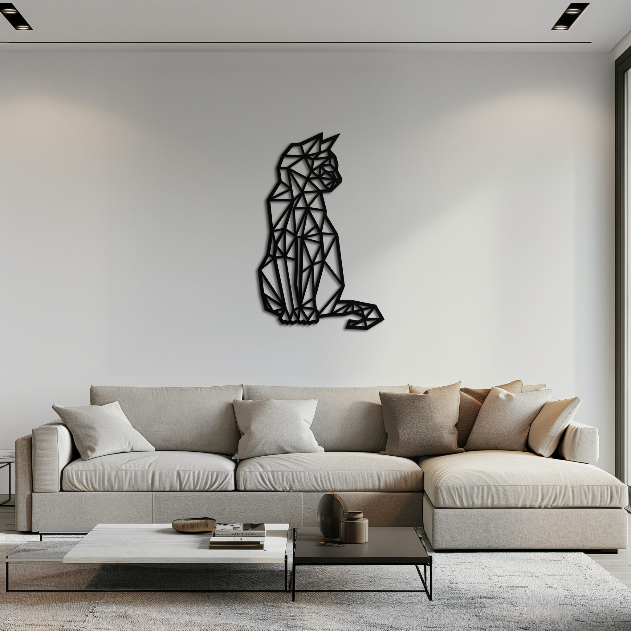 Geometric Cat Metal Wall Art - Modern Feline Home Decor- KAF176