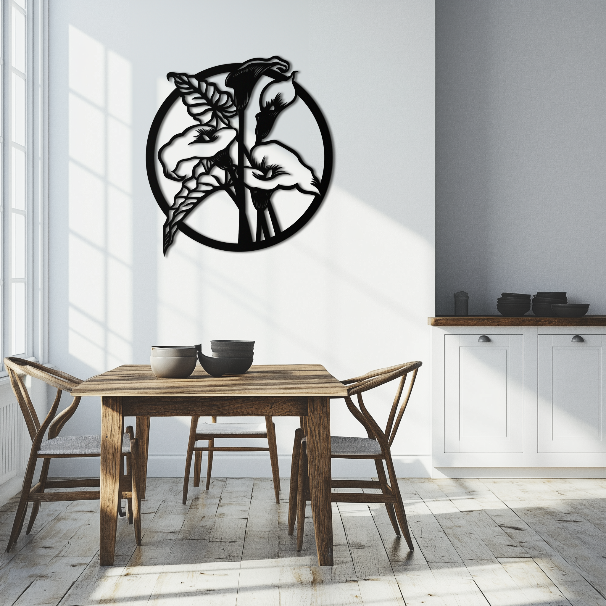 Floral Elegance Metal Wall Art - Modern Circular Flower Decor- KAF177