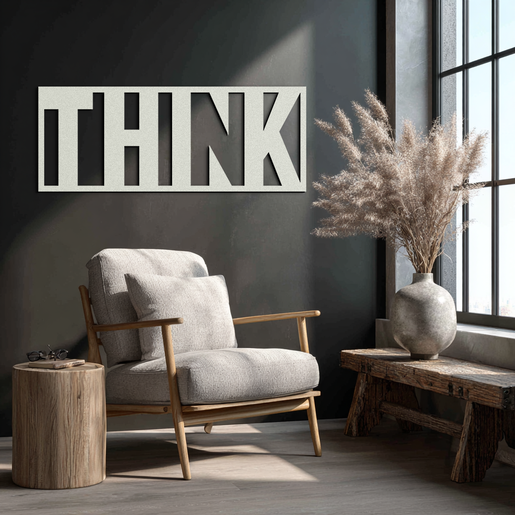 THINK" Metal Wall Art - Minimalist Inspirational Decor- KAF184