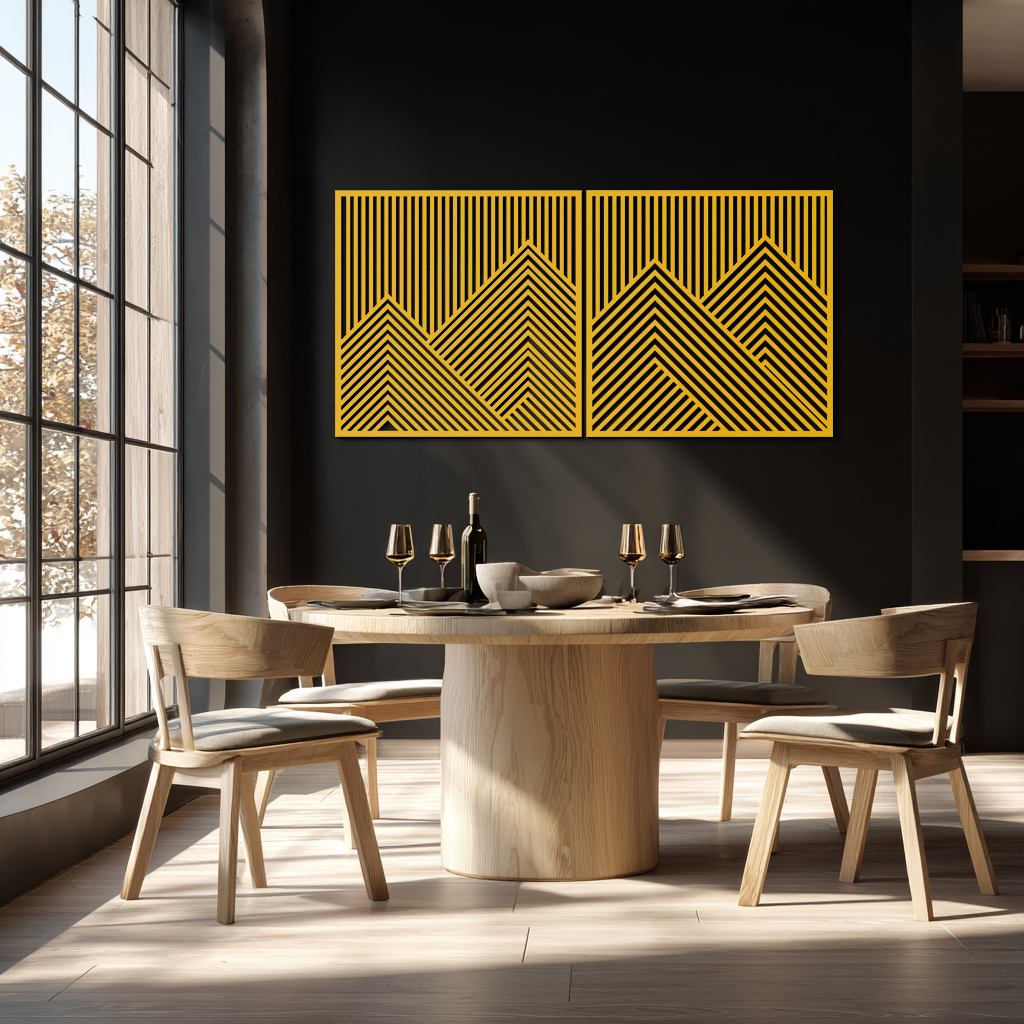 Geometric Mountain Landscape Metal Wall Art - Modern Minimalist Decor- KAF188