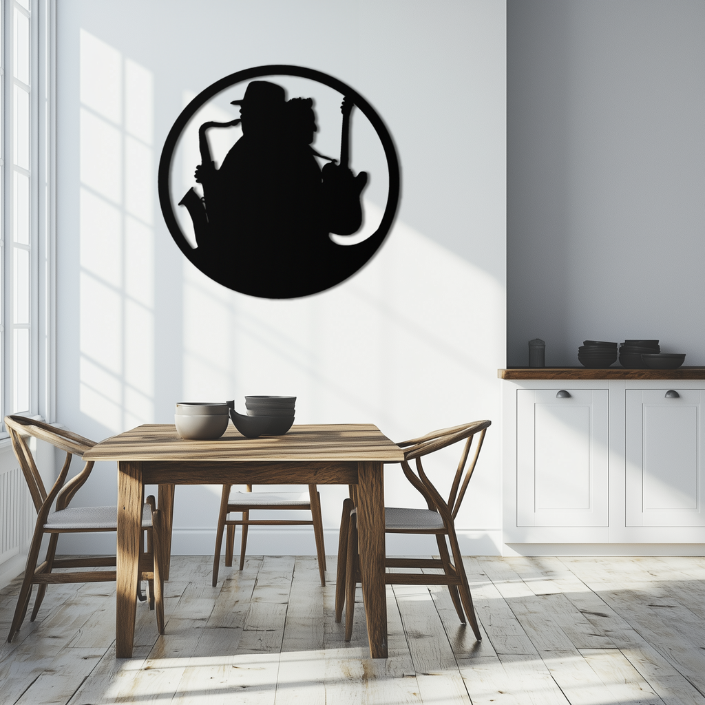 Jazz Musicians Metal Wall Art – Saxophone & Guitar Design - KAF192